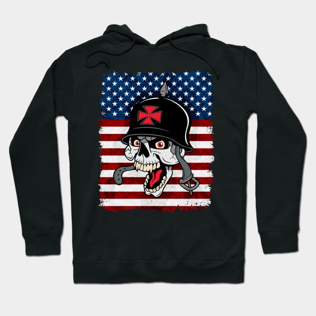 Biker Skull American Flag Hoodie by RadStar